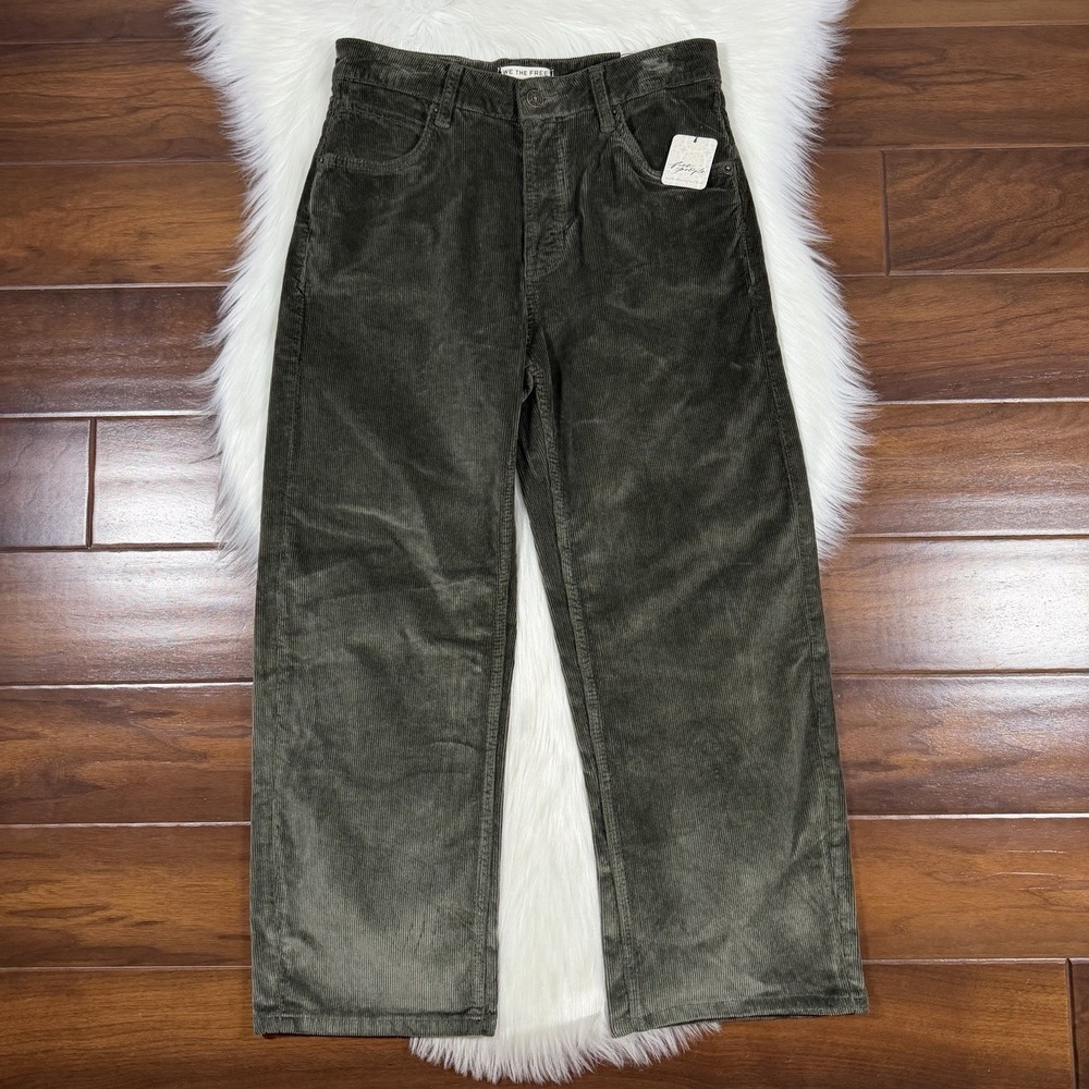 We The Free People Size 25 Green Corduroy Deep Trance Boyfriend Pants Clover